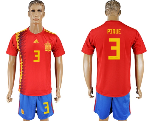 Spain #3 Pique Home Soccer Country Jersey - Click Image to Close